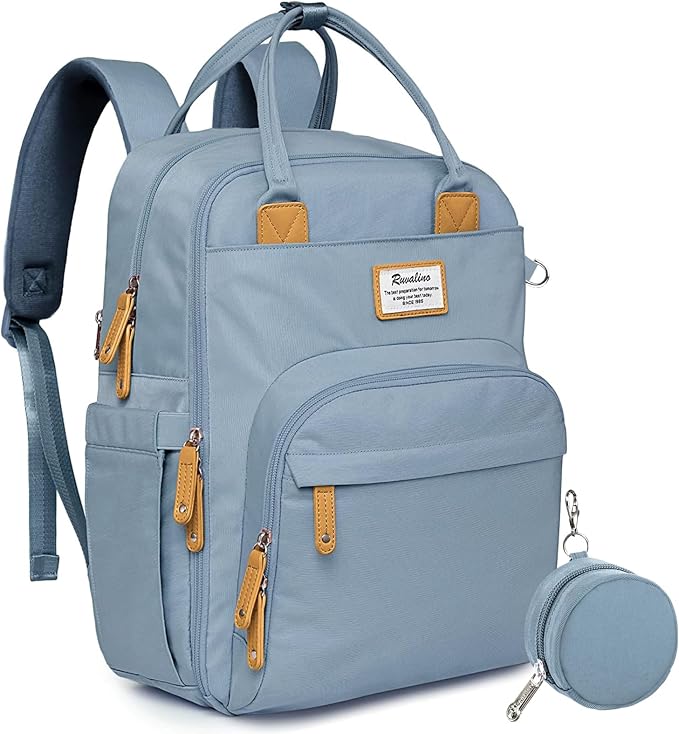 RUVALINO Diaper Bag Backpack-Multifunction Baby Travel Bag with Changing pad, Insulated Bottle Holders & Pacifier Case, Large Capacity, Waterproof, Sky Blue by RUVALINO