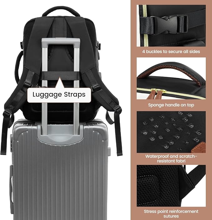LOVEVOOK 40L Travel Backpack Carry On Airline Approved, Large Backpack with 3 Packing Cubes, TSA Travel Essentials Carry On Bag, Waterproof Weekender Overnight Luggage Daypack, Fits 17.3 Inch Laptop - Image 7