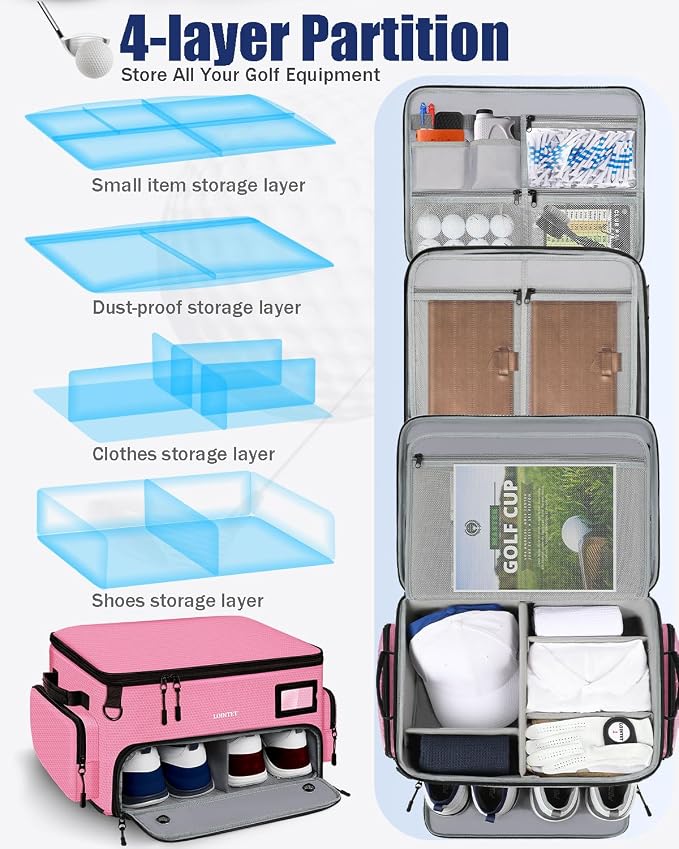 LOINTET Golf Trunk Organizer, Waterproof Car Golf Locker with Separate Ventilated Compartment for 2 Pair Shoes, Golf Storage for Balls, Tees, Cap, Clothes, Gloves, Accessories, Gifts for Men, Women - Image 5