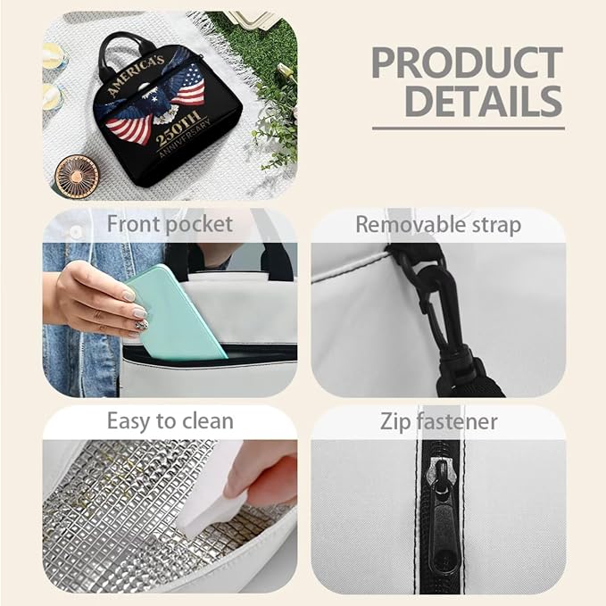 250 Year American Anniversary Backpack Schoolbag Set USA Flag Patriotic Eagle School Bookbag Daypack Shoulder Crossbody Book Bags Lunch Tote Box Water Bottle Pencil Pen Case Bag, Black - Image 4