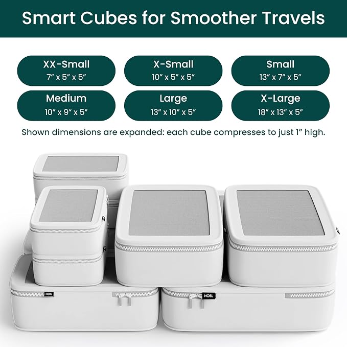 NOBL Travel Compressible Packing Cubes Set, 6 Pieces Travel Packing Organizers, Compression Luggage Cubes for Suitcases & Carry On, Space Saving (XXS, XS, S, M, L, XL) - Ivory - Image 2
