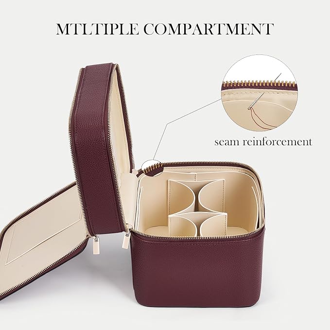 HiTotes Large Makeup Bag Duo Vanity Case for Women Leather Makeup Case Travel Toiletry Bag Portable Double Layer Cosmetic Bag - Image 3