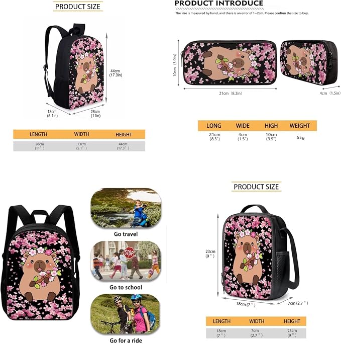 AFPANQZ Kids Backpack 3 Pieces Set Large Capacity School Bags with Heat Insulated Lunch Bags Small Pencil Bags 3 Pack - Image 5