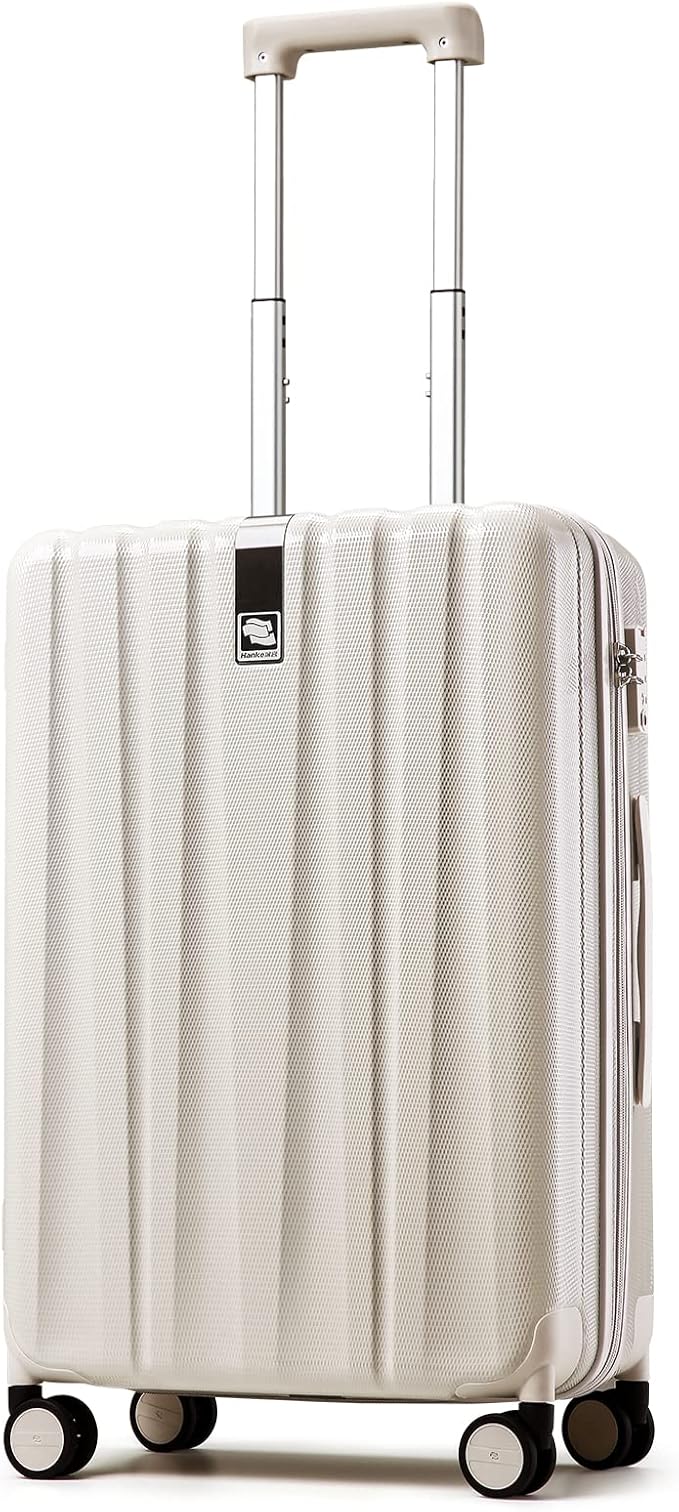 Hanke 20 Inch Carry on Luggage 22x14x9 Airline Approved Lightweight PC Hard Shell Suitcase with Spinner Wheels Rolling Travel Bag Christmas Birthday Gifts (Ivory White) by Hanke