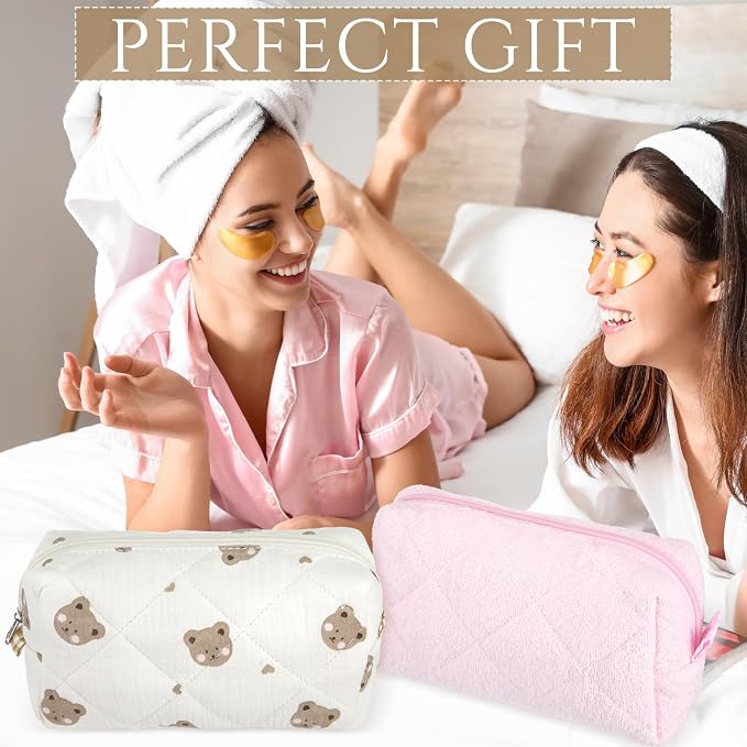 Paterr 10 Pcs Quilted Makeup Bag Bulk Cotton Floral Cosmetic Bag Women Girls Bridesmaid Gifts Cute Makeup Pouch Coquette Aesthetic Travel Toiletry Organizer(Beige Floral,7.87 x 4.72 x 3.15 Inches) - Image 6