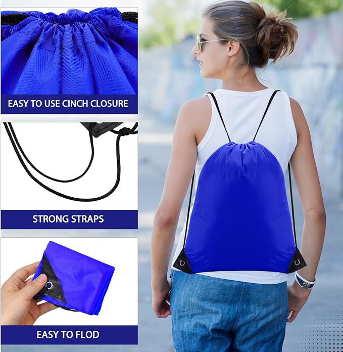 Shappy Drawstring Backpack Bulk Sports Gym Cinch Bag Polyester String Bag for Men Women(Black, Blue,120 Pcs) - Image 3