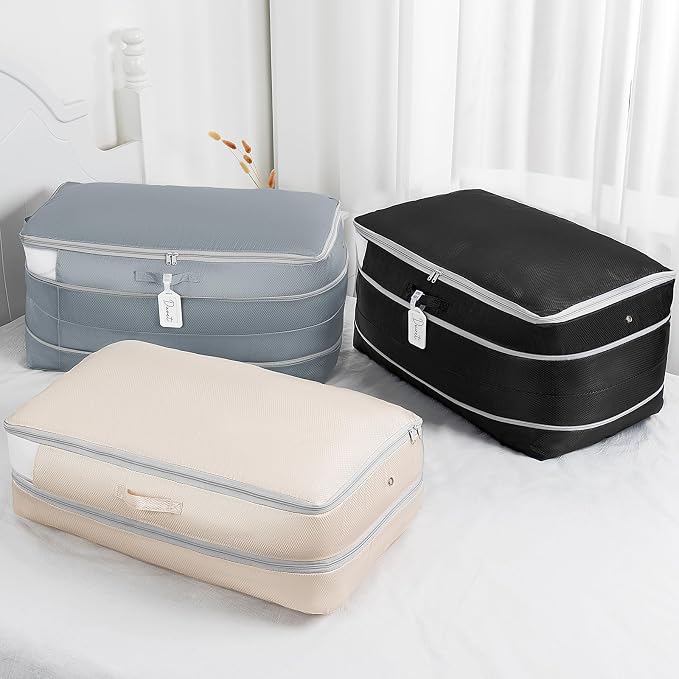 Comforter Storage Bag - Large Capacity Bedding Storage Bags Ultra Space Saving Self Compression Organizer, Washable Compression Bags for Storage Comforter Blanket Duvet Pillow, 4-Pack, Grey - Image 6