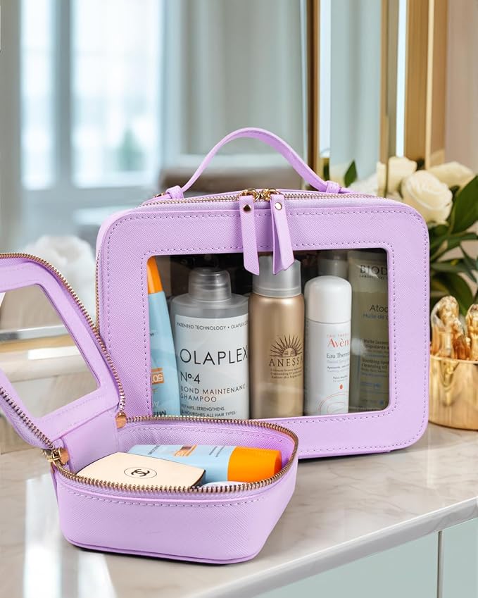 LETGO 2 Pack Clear Travel Toiletry Bag for Women,Large & Mini Waterproof PU TSA Approved Cosmetic Pouches, Portable Beach Vacation Makeup Organizer Set,See Through Skincare Sunscreen Bags for Women - Image 4