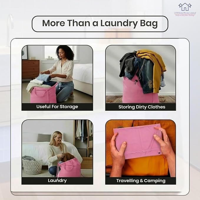 LFH Home Large Premium Cotton Rich Canvas Laundry Bag with Drawstring and Handles Heavy Duty, Multi-Use, Washable for Home, Travel, College or Storage 20x30 (Pack of 4)-Pink - Image 6