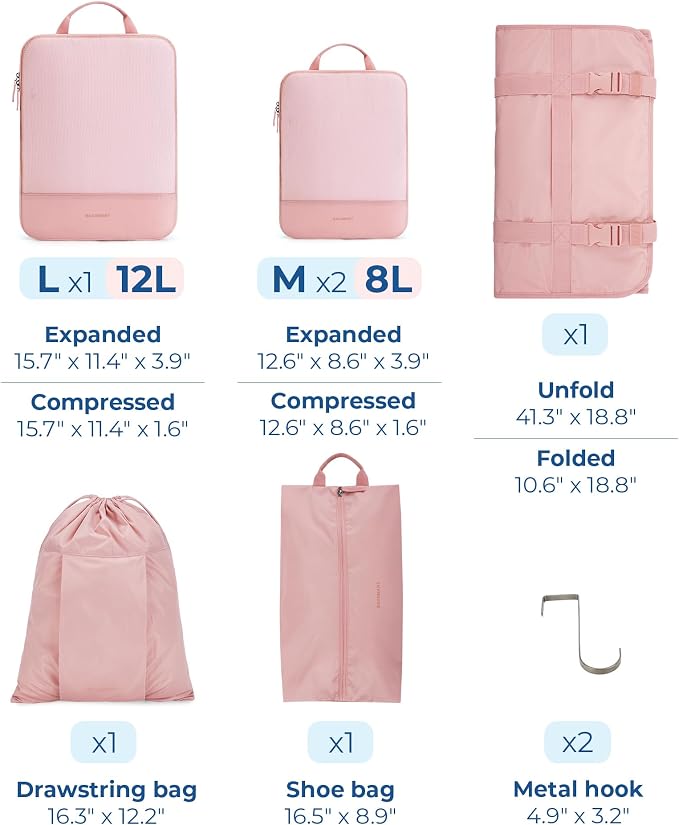 BAGSMART Hanging Compression Packing Cubes 6 Set Cruise Travel Essentials | 3-Fold Space Saving Hanging Shelves, Closet Organizers & Storage, Compressible Suitcase Organizer Bags, Machine Washable Cube - Image 3