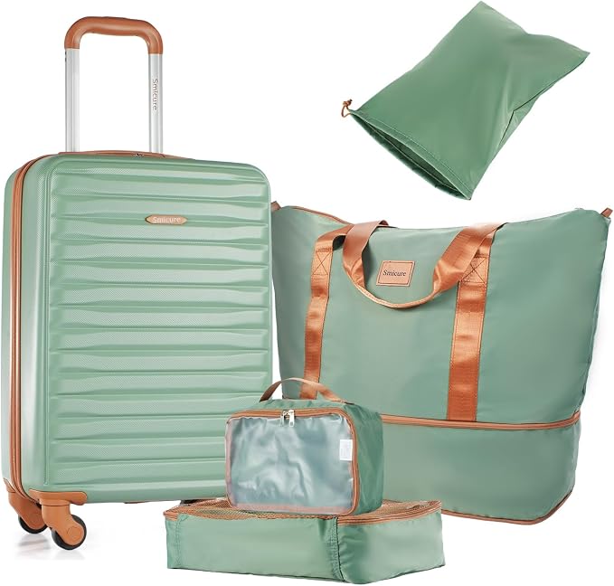 3 Piece ABS+PC Luggage Set, Carry On with Spinner & Duffle | 20" Carry-On + Waterproof Underseat Duffel + Toiletry Bag. 360° Spinner Wheels,Fits Overhead Bins,For Business & Travel by Unknown