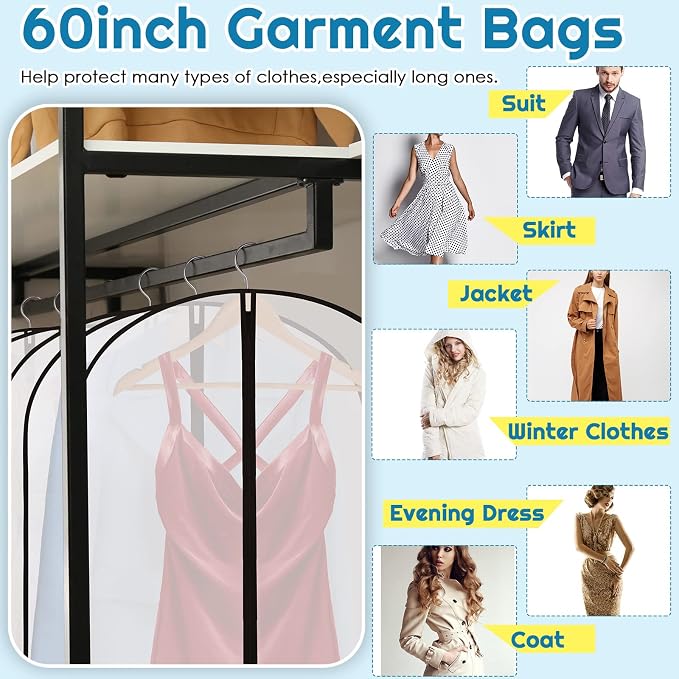 Amylove 20 Pcs 24 x 60 Inch Garment Bags Bulk Hanging Clothes Storage Covers for Closet Organization Dustproof Long Dress Bag Set for Wedding Dresses Gowns Coats Travel Suit - Image 4