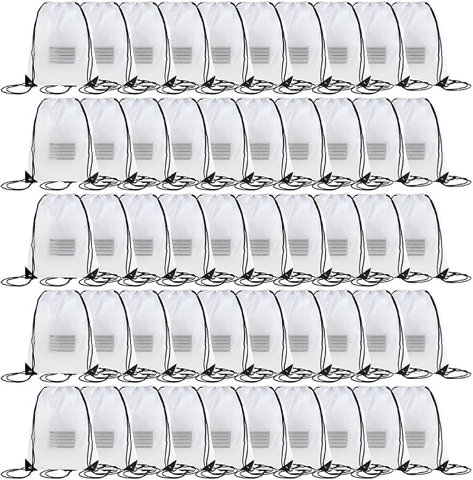 50 Pack Drawstring Bags,Bulk Draw String Backpack, Gym Sports Cinch Bag Sackpack for Women Men, White by CODOBON
