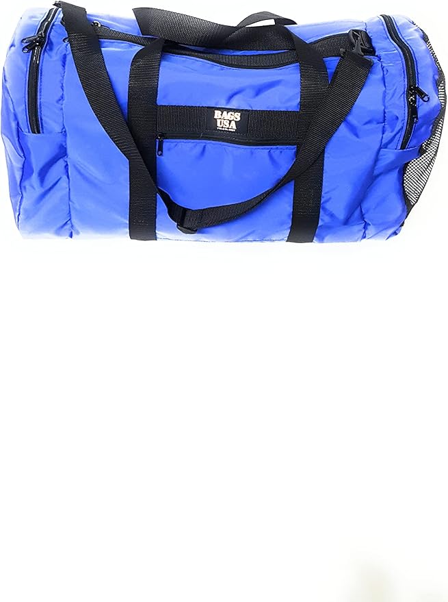 Duffle Bag Wet and Dry with One End Compartment Mesh, Front Pocket, Made In USA (Blue) by BAGS+USA