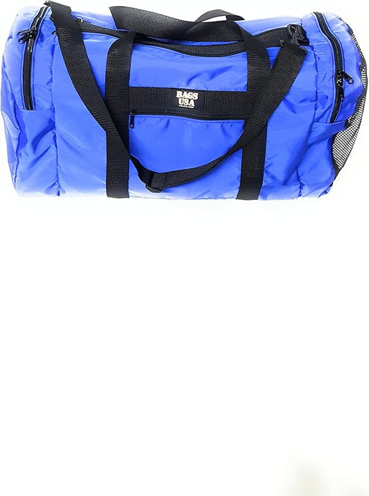 Duffle Bag Wet and Dry with One End Compartment Mesh, Front Pocket, Made In USA (Blue) by BAGS+USA