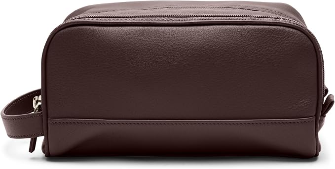 Leatherology Brown Leather Toiletry Bag – Small Double Zip Dopp Kit – Full Grain Leather Travel Organizer with Water-Resistant Lining – Compact Grooming Bag for Men or Women by Leatherology