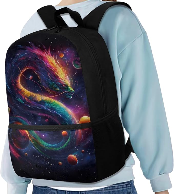 Dragon Backpack for Teens Matching Backpack and Lunch Bag Boys Galaxy 17 Inch School Bag Set 5 in 1 Children Elementary School Book Bag Fashion Lunch Bag - Image 2
