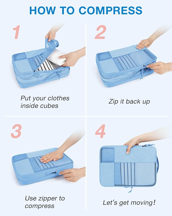 BAGSMART Compression Packing Cubes for Travel, 6 Set Luggage Organizer Bags | Fits 20/24/28in Carry-On Suitcases, Compressible Bags Streamline Cruise Travel Essentials, Sturdy Handles, Machine Washable - Image 4