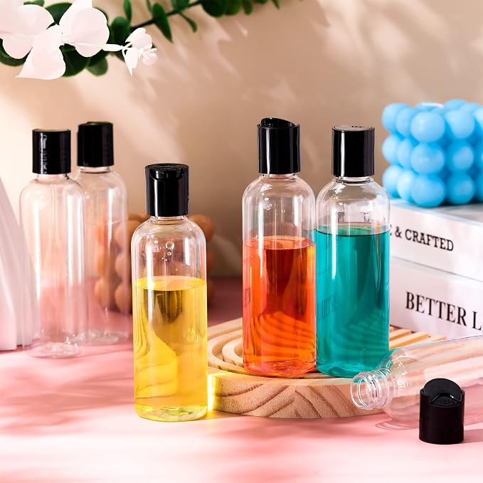 Roshtia 100 Pack 3.4 oz Travel Bottles for Toiletries, Clear Refillable Plastic Bottles with Disc Top Flip Cap, Leak Proof Empty Containers for Lotion, Shampoo, Essential Oil, Bulk Travel Size(Black) - Image 4