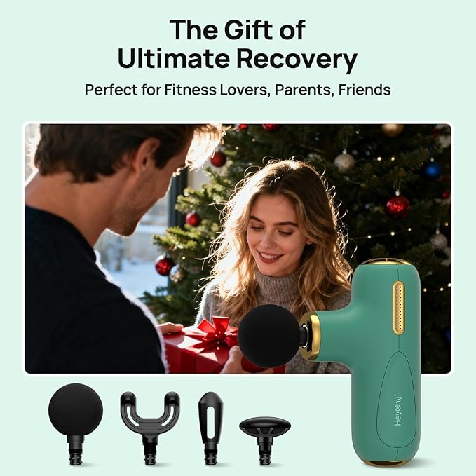 Super Mini Massage Gun Deep Tissue, Muscle Massager with 5-Speed & 4 Heads, Portable Handheld Massager Quiet for Home, Gym, Travel, Office, Gift for Men & Women, Athletes, Green