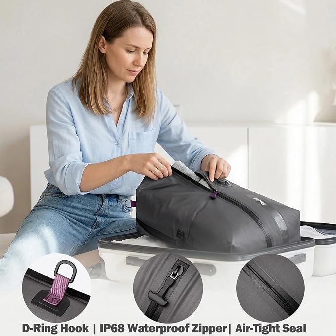 Travel Vacuum Compression Bags, 25L Vacuum Bags for Travel Luggage with Built-in Pump for Carry-on Suitcases & Backpacks, Ip68 Waterproof Zipper, Durable Vacuum Seal Bags For Clothing Packing - Image 6