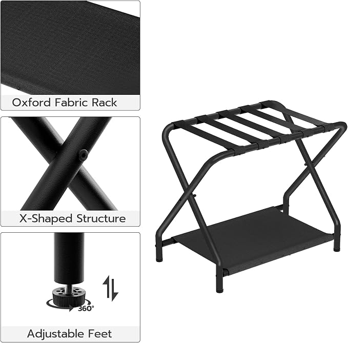 HOOBRO Luggage Rack, Pack of 2, Folding Suitcase Stand with Fabric Storage Shelf for Guest Room, Bedroom, Hotel, Holds up to 100 lb, 27 x 15.3 x 22 Inches, Space Saving, Black BK04XLP201 - Image 6