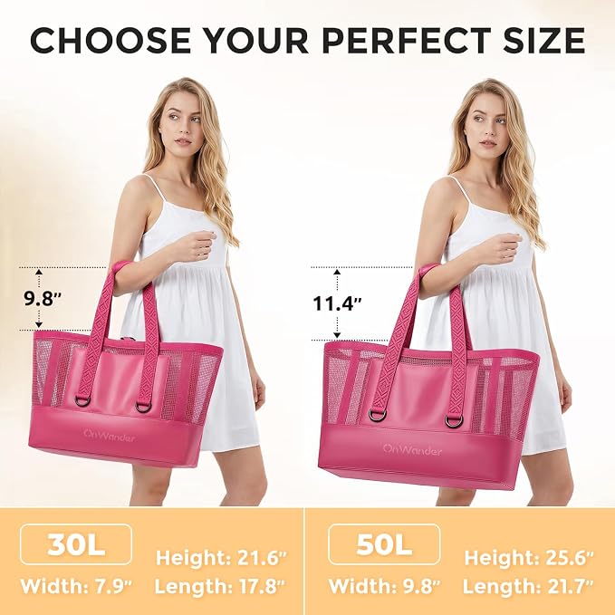 Large Mesh Beach Bag, Waterproof Bottom Tote, Structured Design Waterproof Pocket, Sandproof Pool Bag for Cruise Gym - Image 2