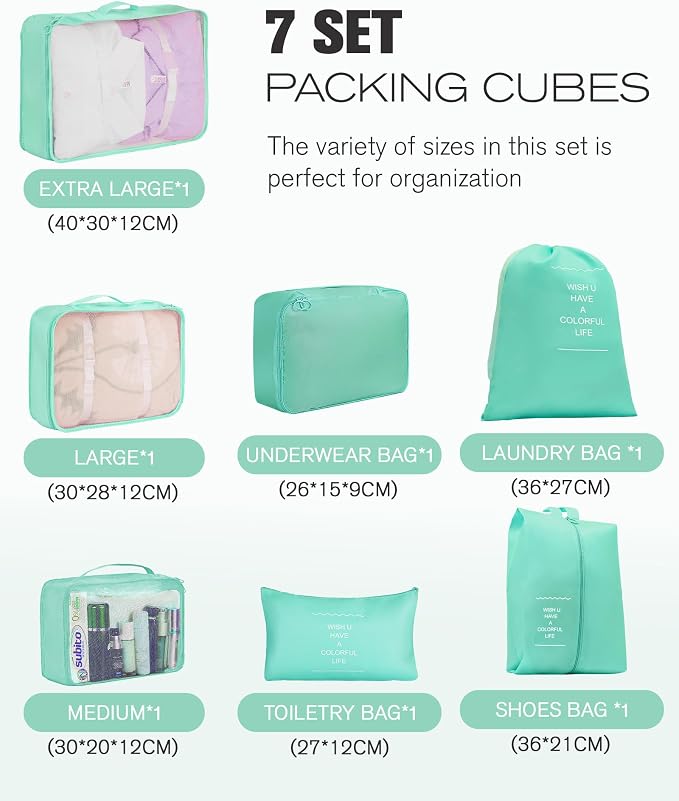 10 Piece Luggage Sets, 3 Piece Suitcase Set, 20 inch Carry on Luggage, 24 inch and 28 inch Checked Luggage with 7PC Packing Bags - Image 4