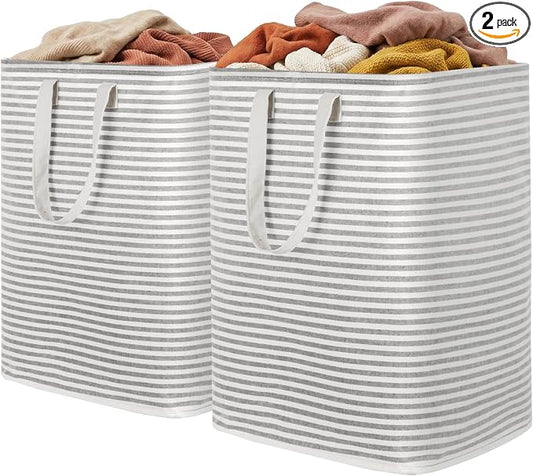 Lifewit 2 Pack Laundry Basket 90L Each, Collapsible Clothes Hamper with Reinforced Handles, Freestanding Waterproof Design for Bedroom and Laundry Room, Grey 180L Total by Lifewit