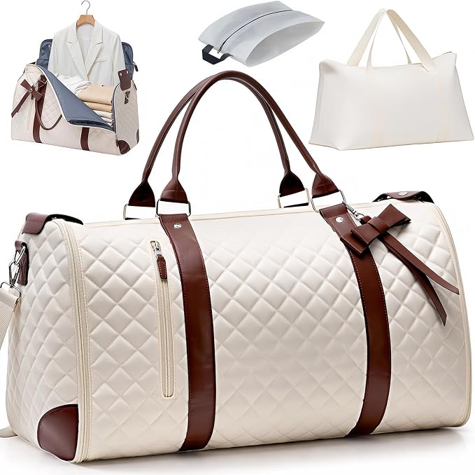 GARPROVM Garment Bags for Travel Women, 3 in 1 Convertible Garment Duffle Bags with Separated Tote Bag, Waterproof Suit Bag Travel Carry On Luggage Weekender Bag for Business Trip, Beige by GARPROVM