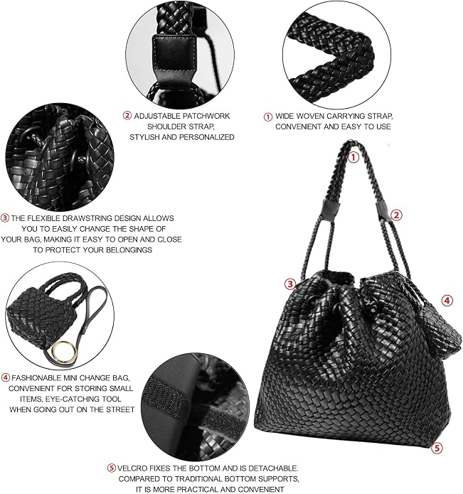 JINMANXUE Woven Purse for Women, Beach Hobo Shoulder Bag, Top-handle Tote Handbag, Shopper Underarm Satchel for Work Travel | Spacious Lightweight - Image 6