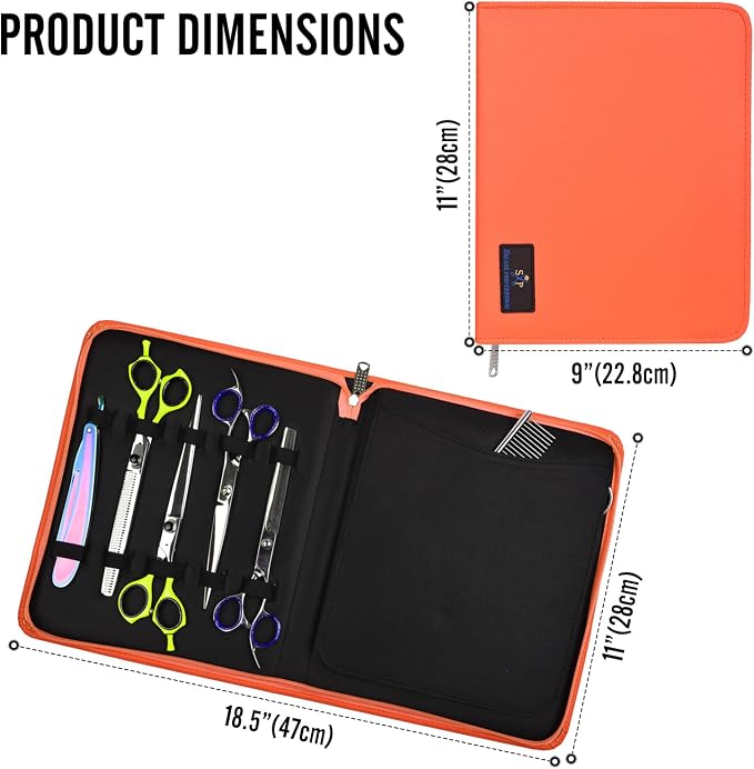 Leather Shears Case, Scissor Case, Shear Holder Holds 10 Grooming or Beauty Shears (Orange) - Image 3
