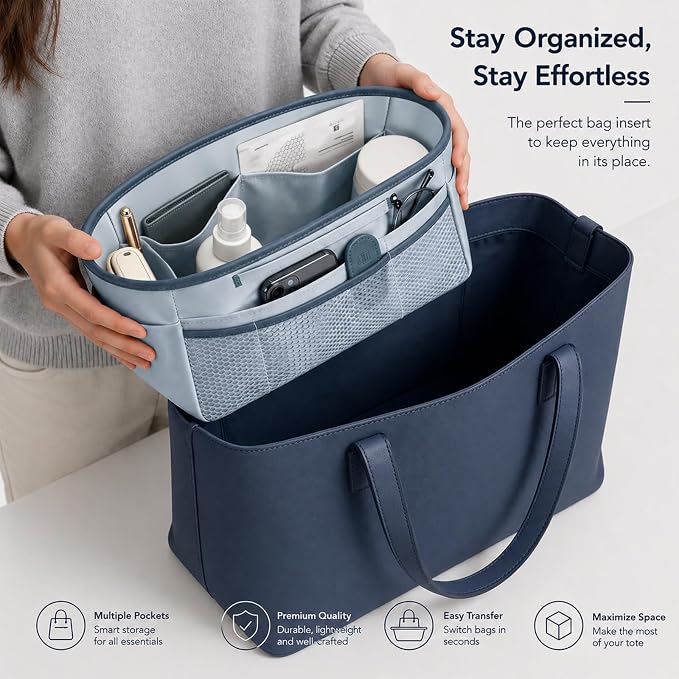 GIVLEFLY Purse Organizer Insert for Tote Bag, 13.78 Inch Satin Bag Organizer, Multi Pocket Handbag Organizer for Everyday Totes - Image 5