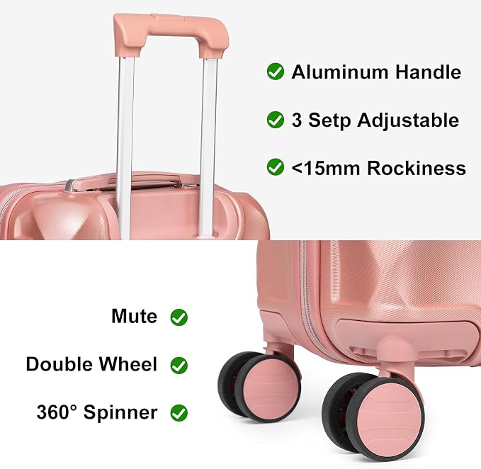 Somago Luggage Sets 20in Carry on Suitcase with TSA Lock YKK Zipper Spinner Wheels ABS Hardside Luggage 3 Piece Weekender Bags Travel Set,Rose Gold - Image 8