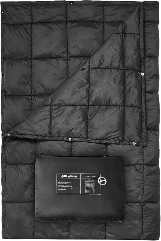 KingCamp Ultralight Camping Blanket, Packable Down Alternative Puffy Wearable Blankets Weatherproof Warm Package Quilt with Snap Buttons for Outdoor Hiking Travel Picnic Stadium (78.7" x 56.7", BLACK) by KingCamp