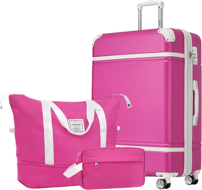 Merax Suitcase Set 24 inches Expandable Luggage with TSA Lock Spinner Wheels Hardshell Lightweight Vintage Luggage with Travel Bag,Pink by Merax