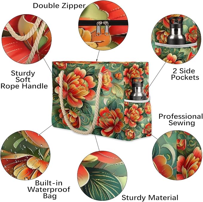 Large Beach Bag with Zipper Beach Bags for Women Water Resistant Swim Pool Bag - Image 5