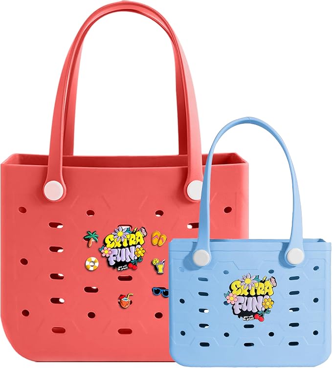 2-Pack Beach Bags Medium & Small,Waterproof Sandproof Rubber Tote Set for Women Men, Vacation Pool Boat Essentials - Image 5