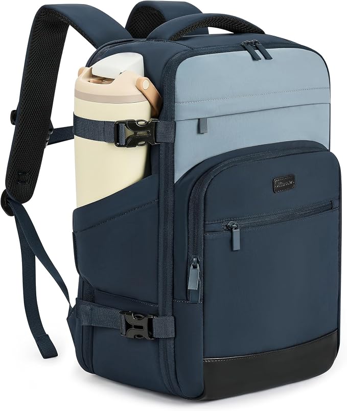mibasies 30L Travel Backpack for Women & Men: Flight Approved Carry On Backpack, TSA Personal Item Bag with Water Bottle Pocket, Weekender Essentials Backpacks fits 15.6" Laptop - Black Blue by mibasies