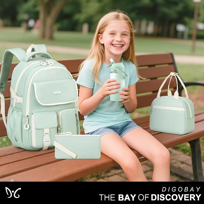 DIGOBAY Backpacks for Girls, 6PCS School Backpack with 14OZ Water Bottle Lunch Box Pencil Pouch for Teen Girls Kids Elementary Primary Middle High College Travel School bag Bookbag Set - Image 9