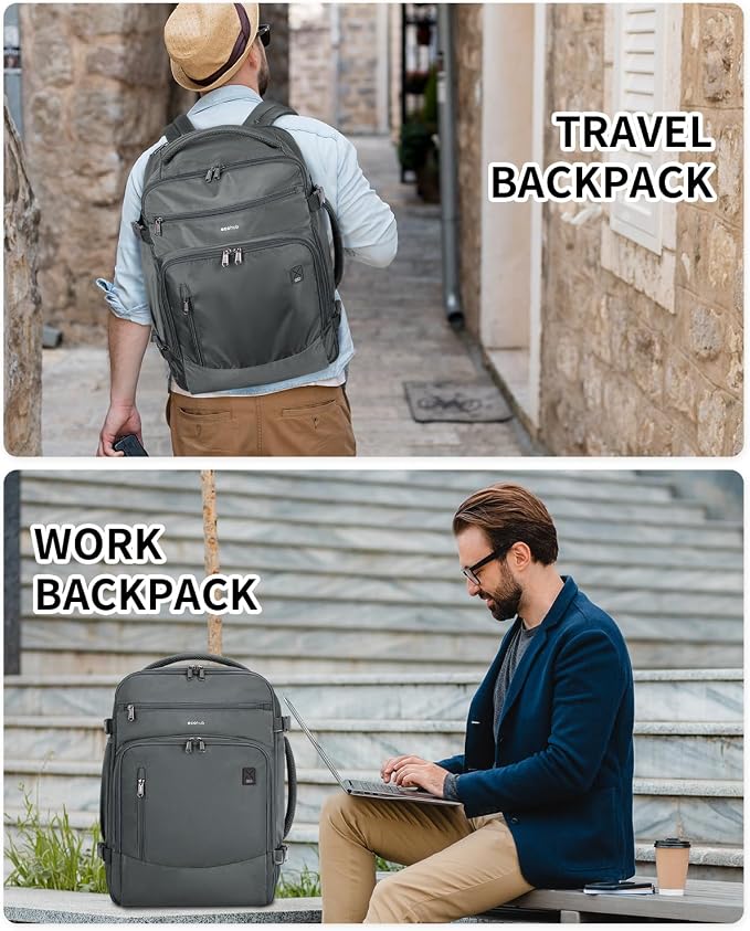 ECOHUB Travel Backpack for Men, 18x14x8 Frontier Airlines Personal Item Bag with Clear Toiletry Bag, Laptop Carry on Backpack with USB Port, Airline Approved Under Seat 14 Pockets 30L, Grey - Image 9