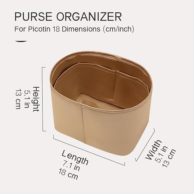 Fits for Picotin 18 Bag Insert, Premium Silk Purse Organizer Insert, Smooth Touch & Lightweight， Luxury Handbag Organizer with Gift Box Fits For Hermes(PC18,Chai) - Image 7
