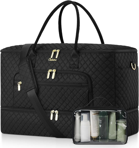 Travel Duffle Bag, Wide Open Large Weekender Bag for Women with Shoe Compartment, Carry on Overnight Bags with Toiletry Bag, Hospital Bag for Women Labor Delivery with Wet Pocket (Black) by Unknown