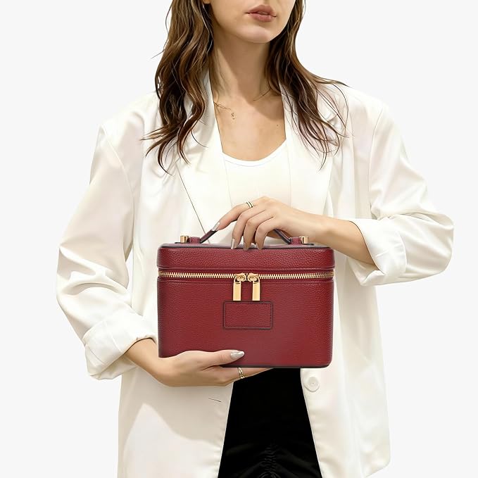 Makeup Bag Vanity Case with Removable Divider Travel Toiletry Bag Portable Cosmetic Bag Makeup Organizer Case (Claret) - Image 3