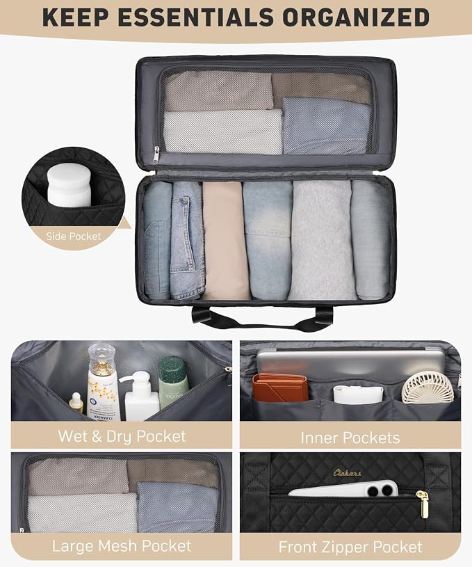 Travel Weekender Bags for Women: Overnight Bag with Shoe Compartment Large Travel Duffle Bag with Toiletry Bag Carry on Bag Personal Item Bag with Wet Pocket Hospital Bag for Women Black - Image 3