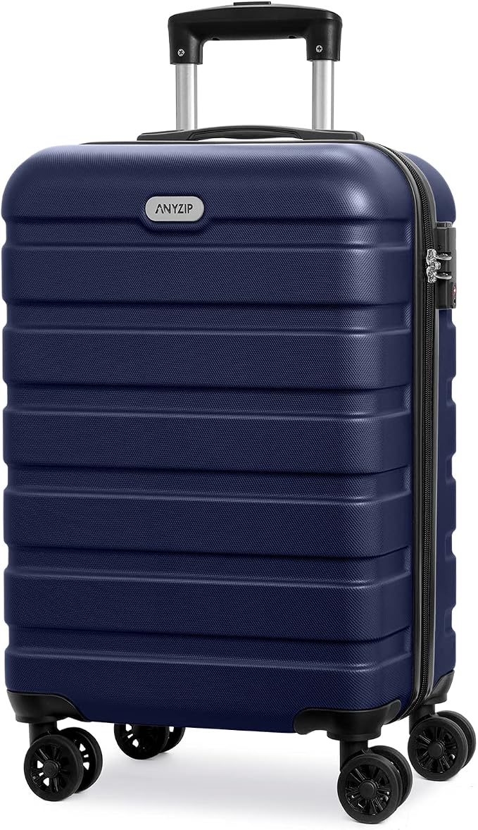 AnyZip Luggage PC ABS Hardside Lightweight Suitcase with 4 Universal Wheels TSA Lock Carry-On 20 Inch Dark Blue by YourBestTravelChoice