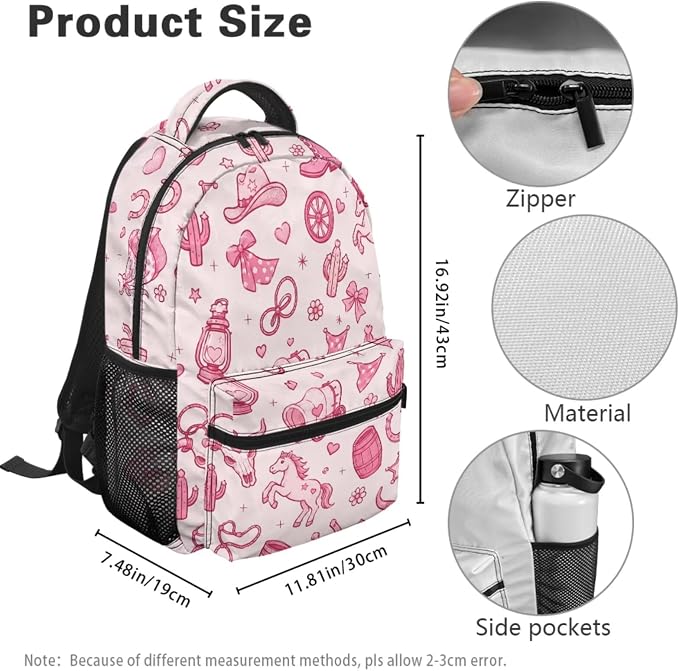 Cute Cowgirl Backpack Set for Girls, Wild West Themed 4-Piece School Bag with Lunch Box, Western Country Girl Bookbag for Elementary School, Cowboy Style Kids Bag - Image 4