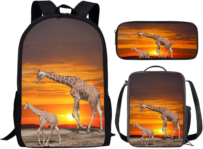 Kids Novelty Animal Backpack and Lunch Box for Boys Girls Student Lightweight 17 Inch School Masai Giraffe Backpack with Lunch Bag Pencil Case Kids Comfy Padded Black Large Bookbag - Image 2