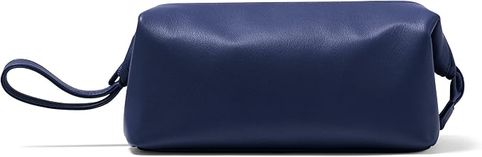 Leatherology Navy Blue Framed Toiletry Bag – Full Grain Leather Dopp Kit for Men with Wide-Mouth Opening, Interior & Exterior Zippered Pockets, Water-Resistant Lining by Leatherology