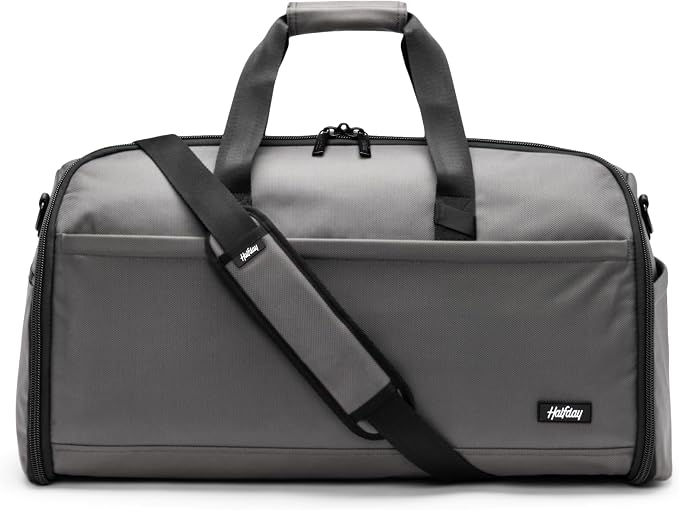 Halfday Convertible 2-in-1 Premium Garment Duffel Weekender Bag 45L: Wrinkle-Free Travel (Hanging Suit Compartment, Shoe Pockets, Trolley Sleeve), Balistic Nylon Carry-on, Ash by HalfdayTravel